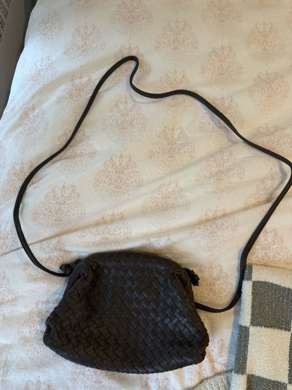 Quince Dark Brown Woven Leather Crossbody Bag